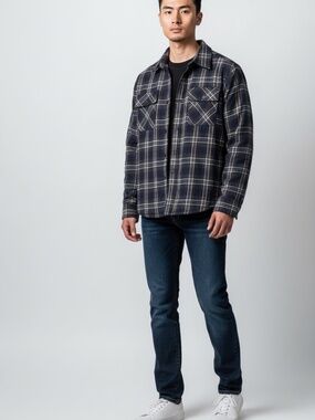 Men’s Rue Saint Patrick Navy Plaid Jacket Size Medium